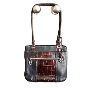 Brighton Two‎ Toned Y2K Brown Croc Embossed Leather Shoulder Bag With Duster